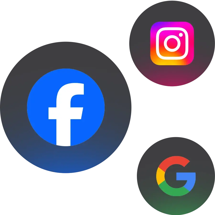 Icones de Redes Sociais Fb, ig e Google