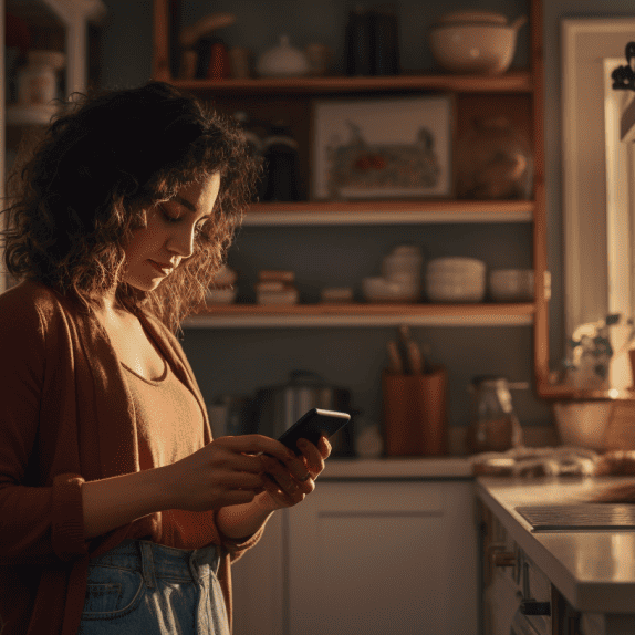 woman in kitchen looking for a seo for moving companies